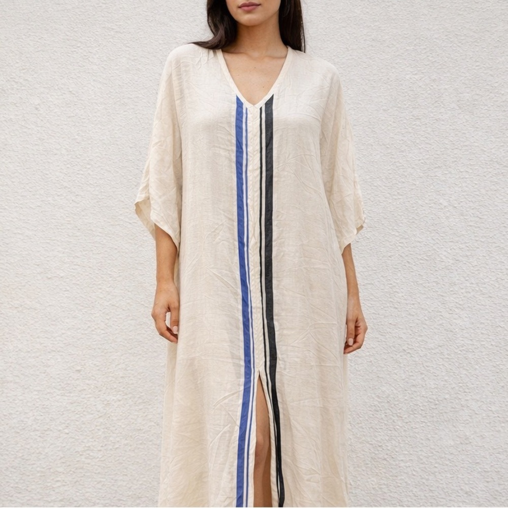 Aish 100% Cotton Kaftan Oversized Swim Cover Up Dress Vacation OS